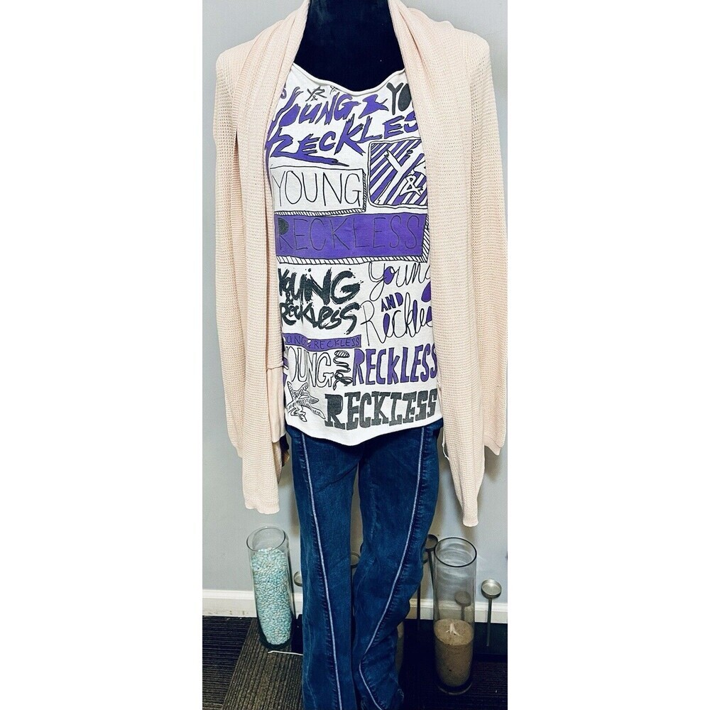 Womens Casual 3 Piece Outfit SzM Skinny Jeans Gap Cardigan Young&Reckless Tshirt - Picture 2 of 11